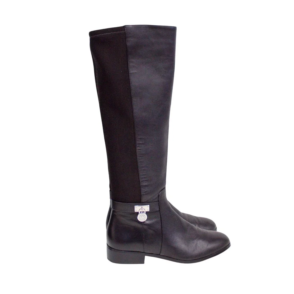 Michael Kors Hamilton Tall Riding Boots Black Leather/Textile Size 7M